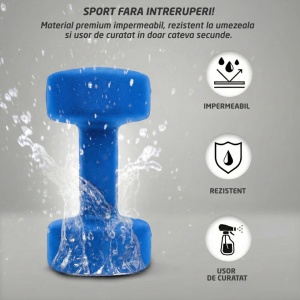 Resigilat - Set 2 Gantere Fitness GO4FIT®, Greutate 2 x 4 kg, Interior Fonta Solida si Invelis Neopren, Design Ergonomic Anti-roll, Suprafata Antiderapanta, Impermeabile, Antrenamente Acasa, Aerobic sau Sala Forta, Protejeaza Podeaua, Albastru - Img 6