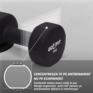 Resigilat - Set 2 Gantere Fitness GO4FIT®, Greutate 2 x 5 kg, Interior Fonta Solida si Invelis Neopren, Design Ergonomic Anti-roll, Suprafata Antiderapanta, Impermeabile, Antrenamente Acasa, Aerobic sau Sala Forta, Protejeaza Podeaua, Negru - Img 4