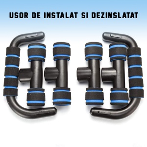 RESIGILAT - Set Manere pentru Flotari GO4FIT®, Push Up Bars cu Manere Buretate, Picioare Cauciucate Antiderapante, Stabilitate Sporita, pentru Antrenament Brate, Umeri si Spate, Incepatori si Avansati, Usoare si Portabile, Negru/Albastru - Img 5