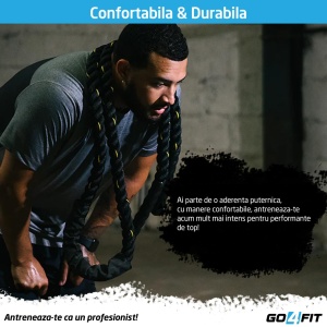Resigilat - Sfoara Antrenament GO4FIT®, Franghie Fitness, 9 Metri Lungime, 3.8 cm Grosime, Negru/ Galben - Img 2