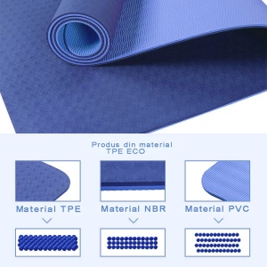 Saltea Fitness si Yoga GO4FIT®, 183 x 62 cm, Grosime 6 mm, Dublu Strat cu Textura Antiderapanta, Material Eco-Friendly Rezistent la Apa, Usor de Curatat, Usoara si Rulabila, pentru Pilates, Aerobic si Exercitii la Sol, Albastru - Img 6