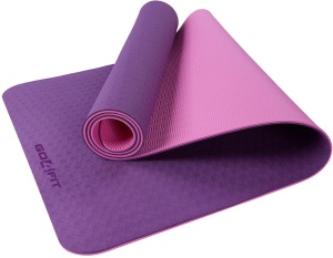 Saltea Fitness si Yoga GO4FIT®, 183 x 62 cm, Grosime 6 mm, Dublu Strat cu Textura Antiderapanta, Material Eco-Friendly Rezistent la Apa, Usor de Curatat, Usoara si Rulabila, pentru Pilates, Aerobic si Exercitii la Sol, Mov