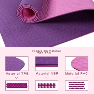 Saltea Fitness si Yoga GO4FIT®, 183 x 62 cm, Grosime 6 mm, Dublu Strat cu Textura Antiderapanta, Material Eco-Friendly Rezistent la Apa, Usor de Curatat, Usoara si Rulabila, pentru Pilates, Aerobic si Exercitii la Sol, Mov - Img 4