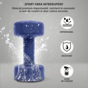 Set 2 Gantere Fitness GO4FIT®, Greutate 2 x 2 kg, Interior Fonta Solida si Invelis Neopren, Design Ergonomic Anti-roll, Suprafata Antiderapanta, Impermeabile, Antrenamente Acasa, Aerobic sau Sala Forta, Protejeaza Podeaua, Mov - Img 5