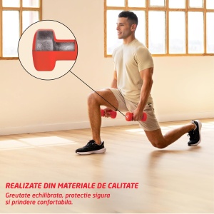 Set 2 Gantere Fitness GO4FIT®, Greutate 2 x 3 kg, Interior Fonta Solida si Invelis Neopren, Design Ergonomic Anti-roll, Suprafata Antiderapanta, Impermeabile, Antrenamente Acasa, Aerobic sau Sala Forta, Protejeaza Podeaua, Rosu - Img 5