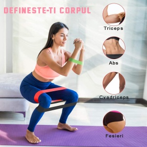 Set 5 Mini Benzi Elastice de Rezistenta GO4FIT®, Latex 100% Natural, 5 Niveluri de Dificultate 5-20 kg, pentru Sala, Fitness, Yoga, Pilates, Stretching si Gimnastica de Recuperare, 30 x 5 cm, Saculet Inclus, Multicolor - Img 4