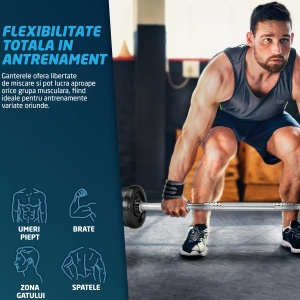 Set Gantere Reglabile din Fonta GO4FIT®, 20 kg, Transformabile in Haltera cu Bara de Conectare, 4 Sigurante Cauciucate, Manere Antiderapante, Discuri 2.5/1.25/0.5 kg, pentru Antrenament Complet Acasa sau la Sala, Negru - Img 6