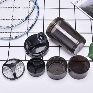 Shaker Proteine GO4FIT®, 600 ml, Plastic fara BPA, cu Capac, 2 Recipiente pentru Pudra Proteica, Compartiment pentru Pastile, Accesoriu de Amestecare, pentru Sala, Fitness si Suplimente, Usor de Transportat, Negru - Img 2