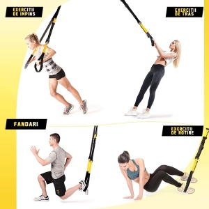Sistem Antrenament Suspensie tip TRX GO4FIT®, Un Singur Punct de Ancorare, 2 Metode de Montare, Manere pentru Maini si Picioare, Rezistenta 250 kg, Antrenament Full Body cu Greutatea Corpului, Fitness, Yoga, Pilates, Negru/Galben - Img 5