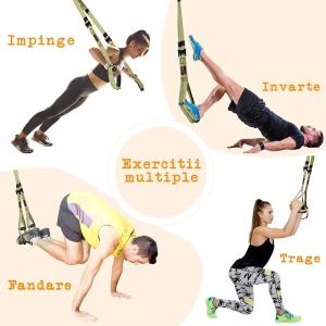 Sistem Antrenament Suspensie tip TRX GO4FIT®, Un Singur Punct de Ancorare, 2 Metode de Montare, Manere pentru Maini si Picioare, Rezistenta 250 kg, Antrenament Full Body cu Greutatea Corpului, Fitness, Yoga, Pilates, Camuflaj - Img 4