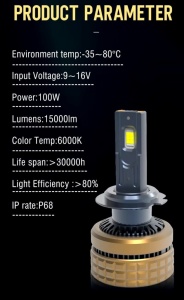 Set 2 leduri H7 H100 Canbus pentru far auto 360 grade putere 100W luminozitate 15.000 Lm 12V - Img 3