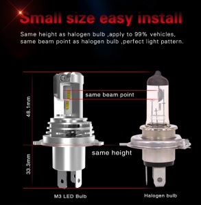 Set 2 leduri H4 M3 Alb Cald - 4000K, Canbus, putere 55W, luminozitate 10.000 Lm, 12V-24V M3-H4-4000K - Img 4