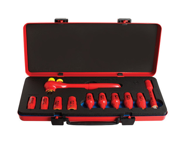 190VDE6P11 Set capete chei tubulare izolate la 1000 V si accesorii 1/2" in cutie metalica / 11 piese