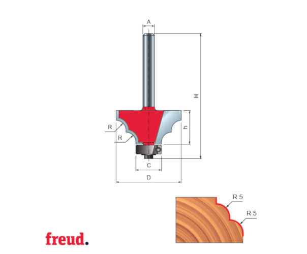 38- Freza profilata concav concav, cu rulment copier inferior, placata CMS, Z=2, cu coada, D 32.7 - 38-90008P