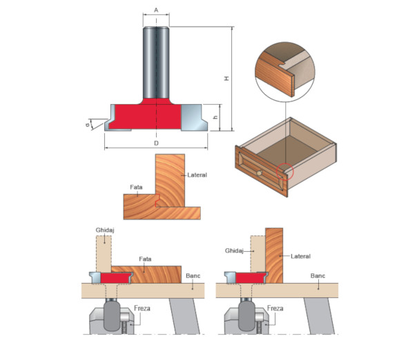 99- Freza profilata pentru sertare, placata CMS, Z=2, cu coada, DIM 50.5 - 99-24012P