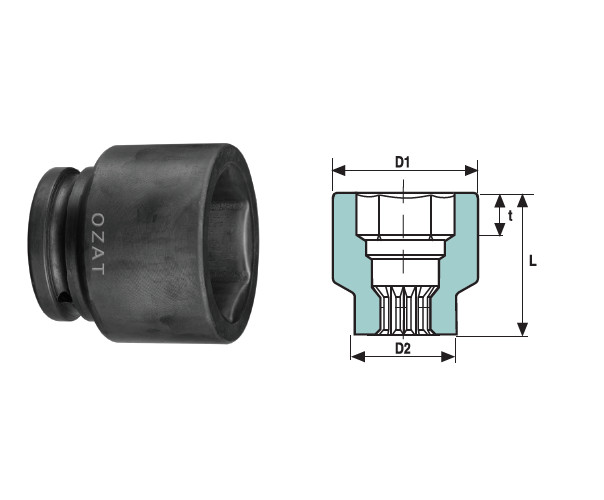 Cap cheie tubulara de impact 5 SPLINE, 6 laturi, scurt 75