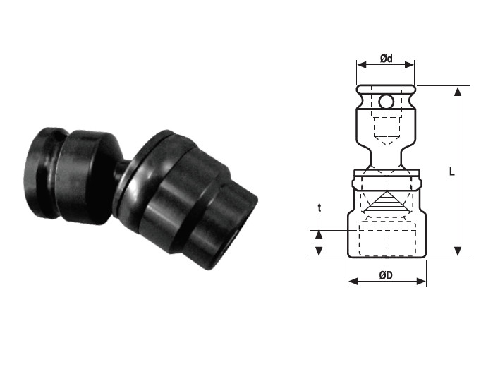 Cap cheie tubulara de impact articulata OZAT 1/2" 6 laturi varianta scurta 18mm L70mm