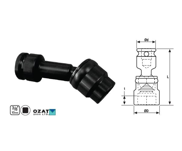 Cap cheie tubulara de impact articulata OZAT 3/4" 6 laturi, lunga 3/4" L150mm