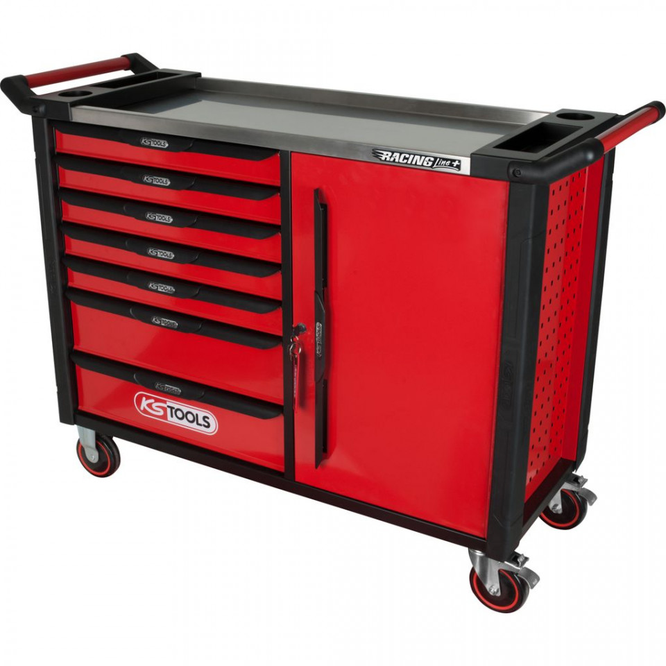 Carucior de atelier cu placa de lucru din inox, KS TOOLS RACINGline, 7 sertare, 1 use