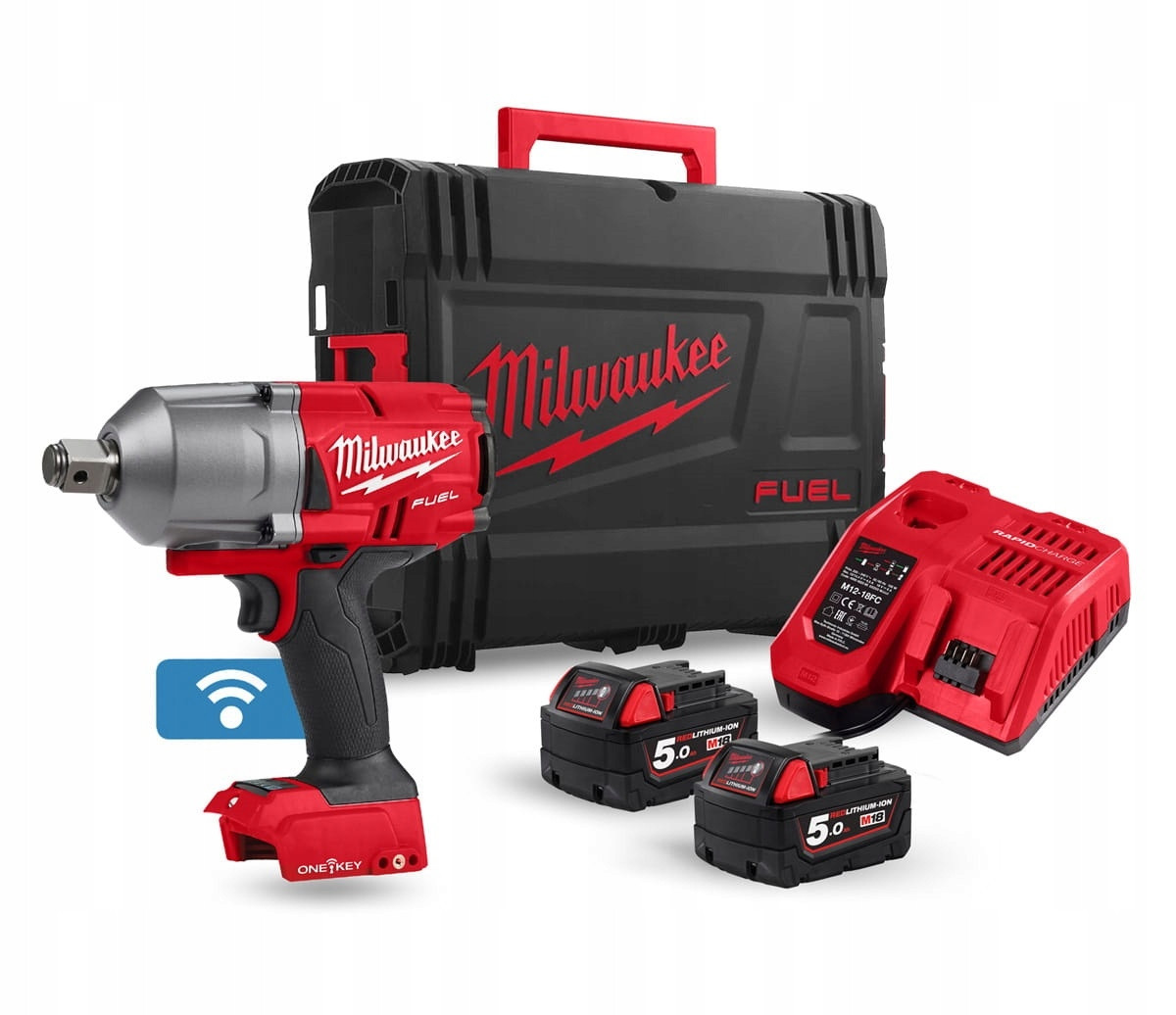 Cheie cu impact ¾˝ Milwaukee ONE-KEY™ M18 FUEL™ ONEFHIWF34-502X, cuplu 2034 Nm, livrata cu acumulatori, valiza