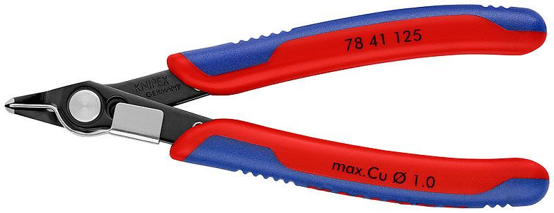 Cleste electronica, tais fara fateta, cu clema, cap ingust, KNIPEX, 125 mm