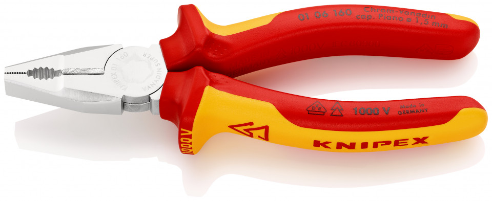 KNIPEX 01 06 160 Patent combinat crom - vanadiu izolate, cu manere multicomponent, testate VDE cromat 160 mm