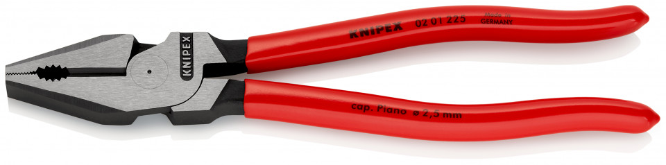 KNIPEX 02 01 225 Patenti Combi cu parghie mare acoperite cu plastic vopsit negru 225 mm