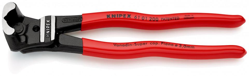 KNIPEX 61 01 200 Tăietor frontal pentru bolțuri cu transmisie mare a forței acoperite cu plastic vopsit negru 200 mm