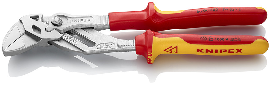 KNIPEX 86 06 250 Cheie de strângere Cleștele-cheie, clește și cheie într-o singură unealtă izolate, cu manere multicomponent, testate VDE cromat 250 mm