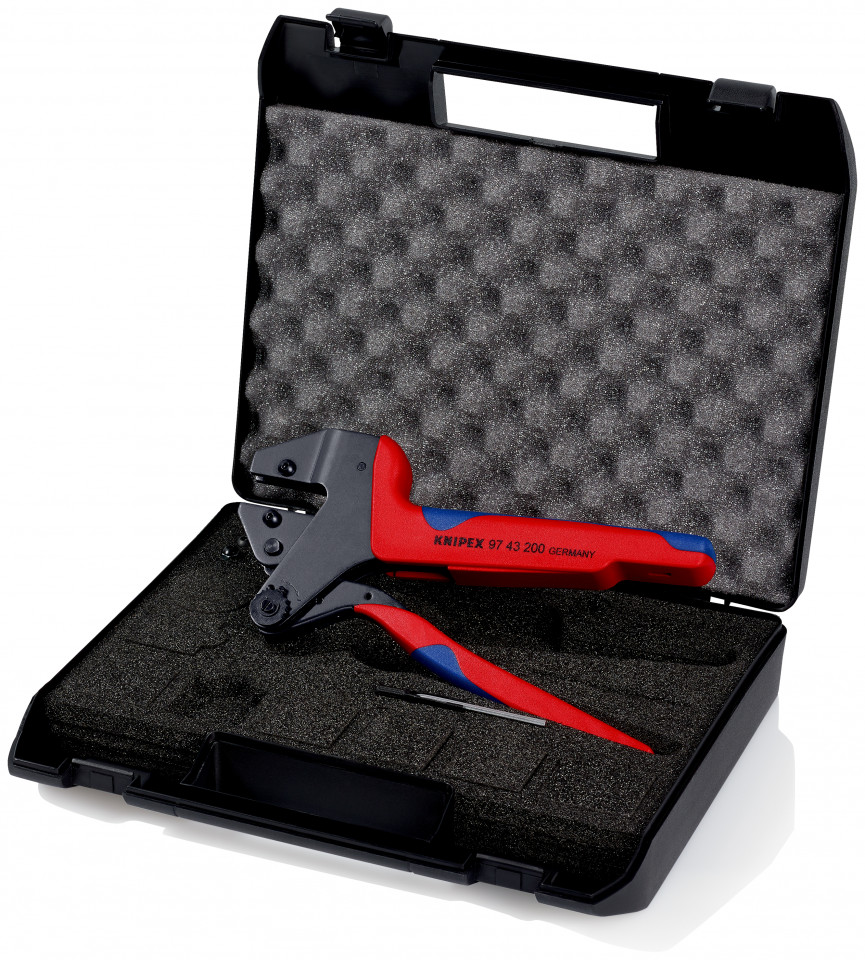 KNIPEX 97 43 200 clește de sertizare pentru adaosuri de sertizare interschimbabile cu manşoane multicomponent brunat 200 mm