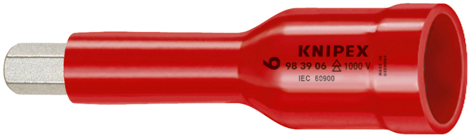 KNIPEX 98 39 06 adaos pentru cheie tubulară pentru șuruburi cu contur interior hexagonal cu element rectangular interior de 3/8" L 75 mm, 6 mm