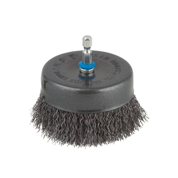 Perie din otel cu fir ondulat Wolfcraft 2109000, tip oala, D 80 mm, tija hexagonala 1/4"