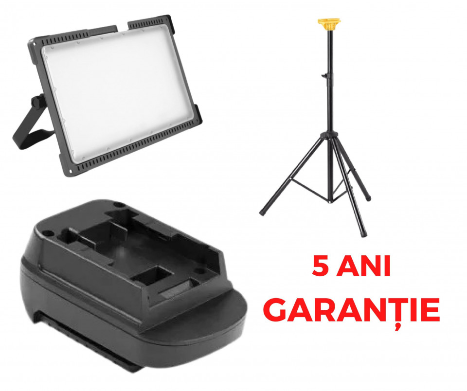 Proiector 9250 lumeni MULTIBATERY L compatibil cu acumulatori 18V Makita, IP20, IK10, rezistent la impact, adaptor inclus + trepied