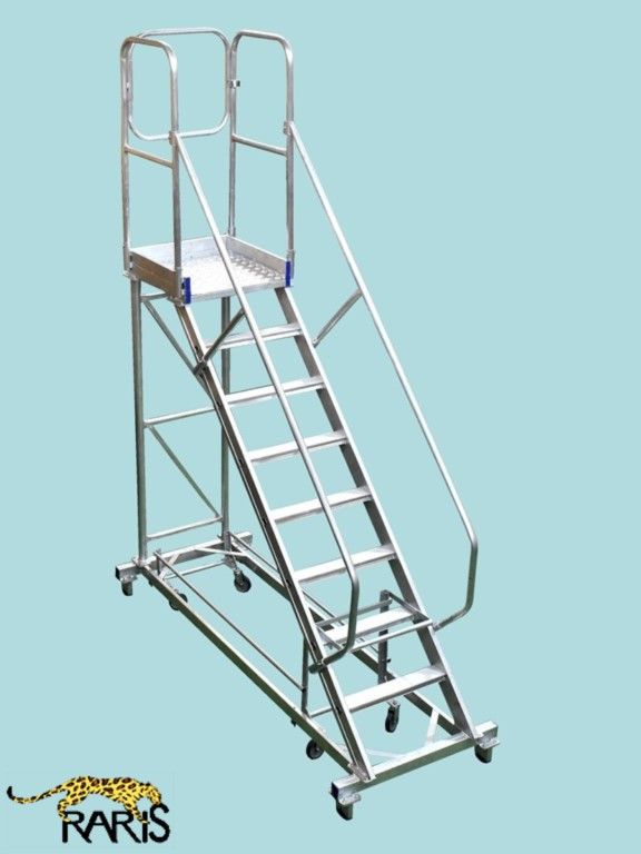Scara mobila cu platforma, din aluminiu, la 45 grade, cu maneta, produs RARIS - tip SPLR 45
