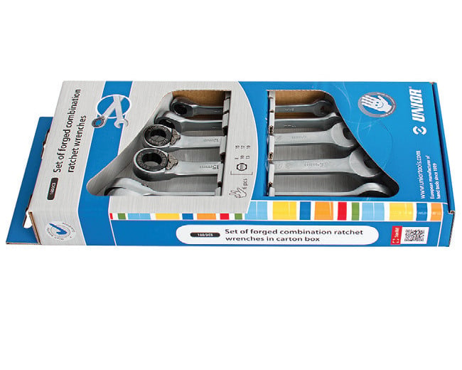 Set de 6 chei combinate din otel forjat cu clichet in cutie de carton Unior 160/2CS 8-19 mm
