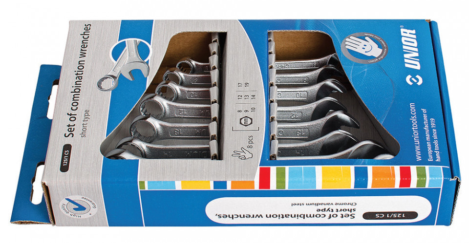 Set de 8 chei combinate Unior scurte in cutie de carton 8 - 19 mm