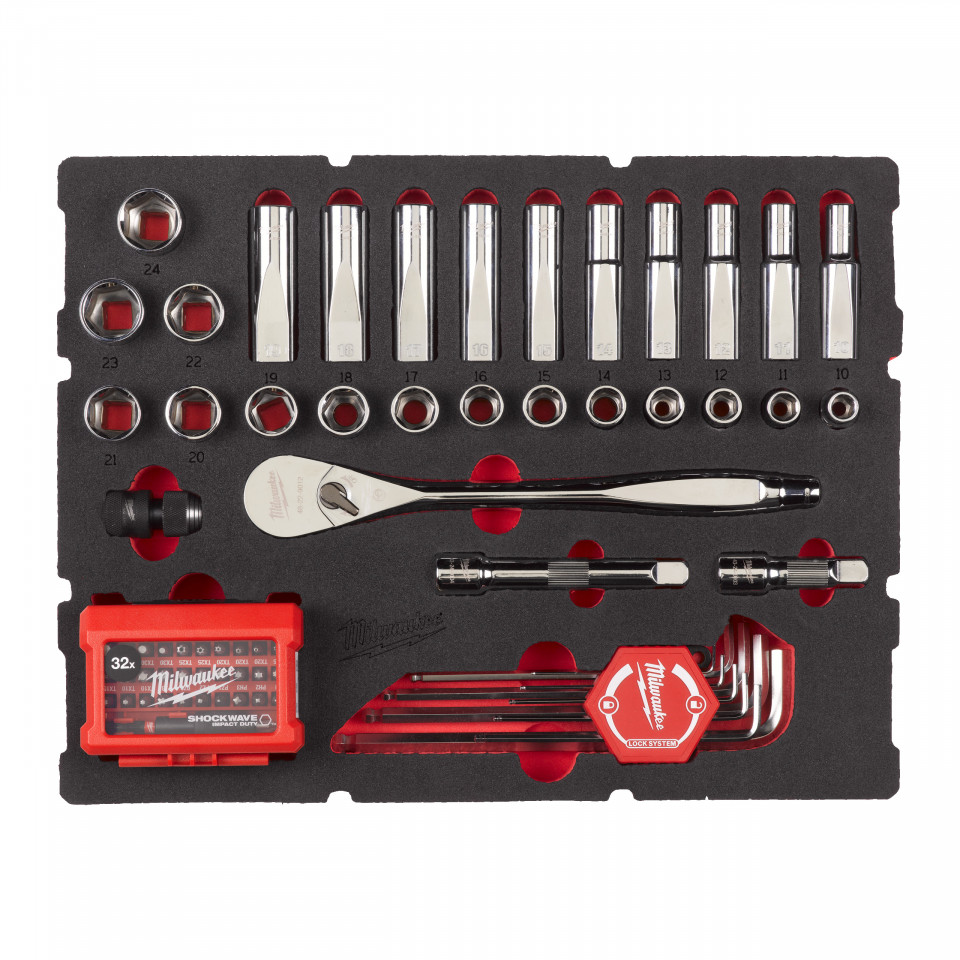 SET INSERȚIE SPUMĂ PACKOUT™ ANTRENOR CU CLICHET ½″, CHEI TUBULARE, IMBUSURI HEX (70 BUC.)