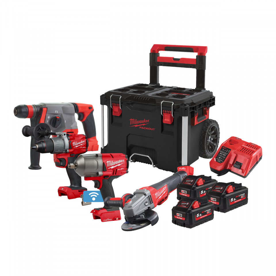 Set promoțional M18 FUEL™ M18 PP4B-553P ( KIT: 3 x M18 HB5.5 Acumulator, M12-18 FC Încarcător, PACKOUT™ trolley)