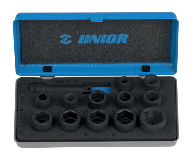 Trusa 16 piese UNIOR capete chei tubulare de impact 3/8 in cutie metalica 6-22mm
