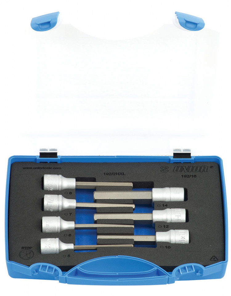 Trusa de 7 capete chei tubulare cu profil hexagonal lungi 1/2" in cutie de plastic, 5-14 MM