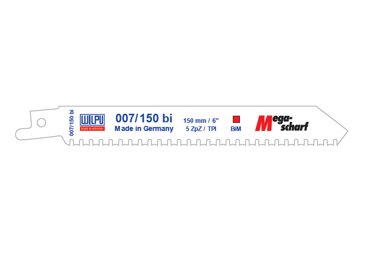 007/150 BI Panza Bi-Metal pentru fierastrau sabie pentru neferoase, otel si lemn cu cuie / 5 bucati, DIM 150 x 19 x 0.9 mm