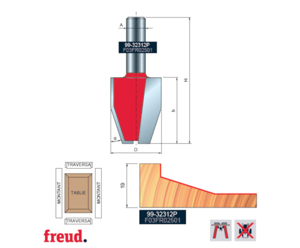 99- Freza pentru tablii, profil drept vertical, placata CMS Z=2, cu coada si rulment copier inferior, DIM 31.8 - 99-32312P