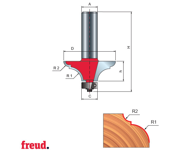 99- Freza profilat pentru blat masa, cu rulment copier inferior, placata CMS, Z=2, cu coada, D 41.3 - 99-01108P