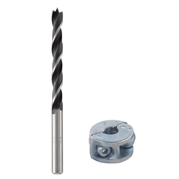 Burghiu 8 mm, cu opritor si varf de centrare, pentru lemn si placaje Wolfcraft 2732000, crom vanadiu, cu opritor de profunzime din zinc turnat sub presiune