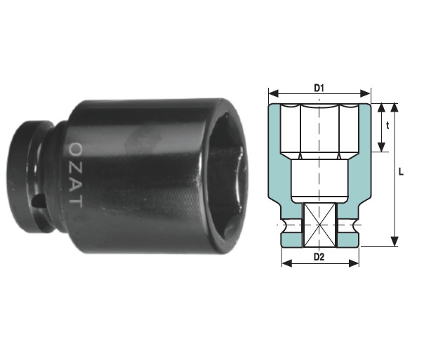Cap cheie tubulara de impact 2.1/2" 6 laturi, lung 2"