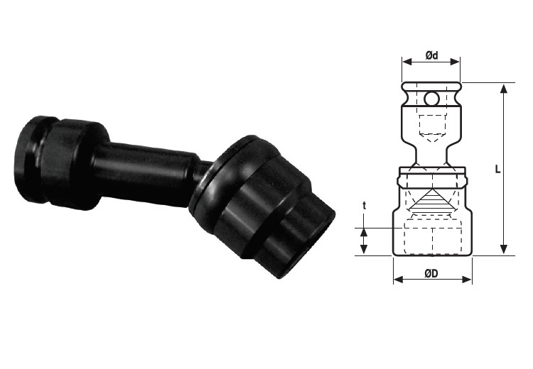 Cap cheie tubulara de impact articulata OZAT 1/2" 6 laturi varianta lunga 9/16" L150mm