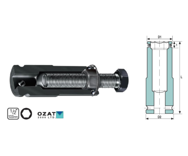 Cap cheie tubulara de impact cu inel de retinere OZAT 1/2", varianta lunga 1/2" L78mm