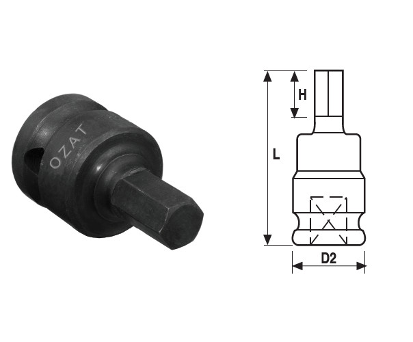 Cap cheie tubulara de impact cu profil hexagon exterior OZAT 1", 1 piesa 9/16" L71mm