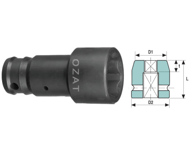 Cap cheie tubulara de impact OZAT 1" 6 laturi, pentru camioane 13/16" L55mm