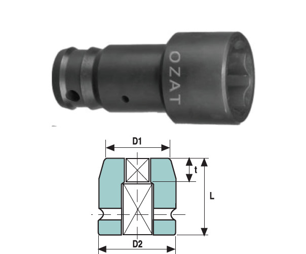 Cap cheie tubulara de impact OZAT 3/4" 6 laturi, pentru camioane 13/16"